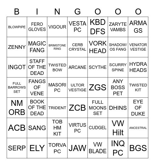 Unity Trio PVM Bingo! Bingo Card