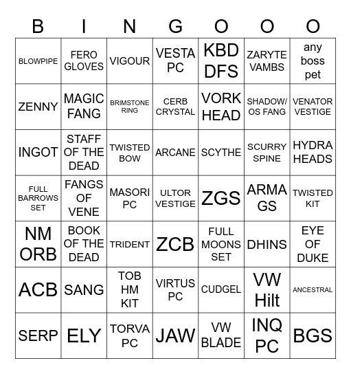 Unity Trio PVM Bingo! Bingo Card