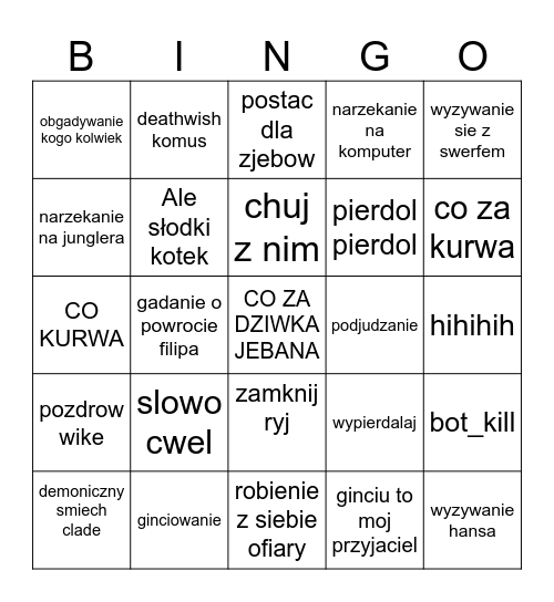 Bingo Clade Bingo Card