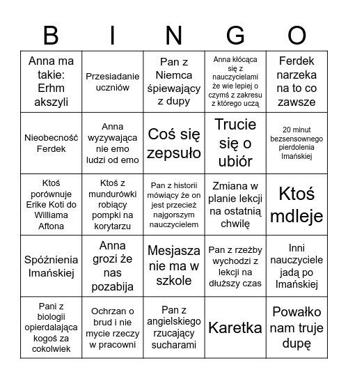 Życie w ZDZ Bingo Card