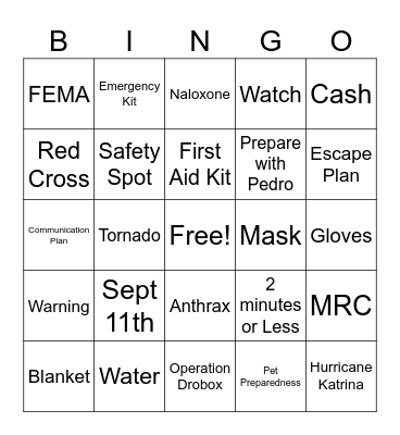 Emergency Preparedness BINGO Card