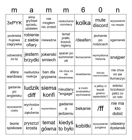 amon ra kuta sra mammon Bingo Card