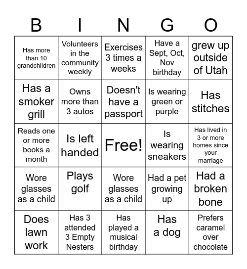 EMPTY NESTERS Bingo Card