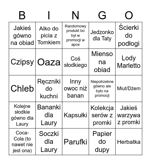 Haul zakupowy bingo Card