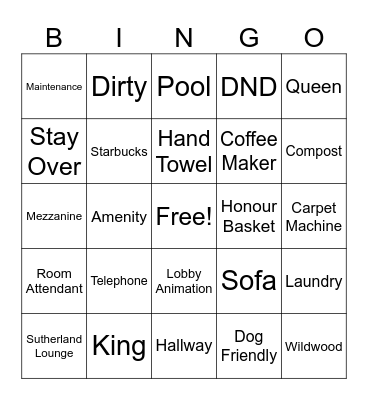 Housekeeping Bingo Card