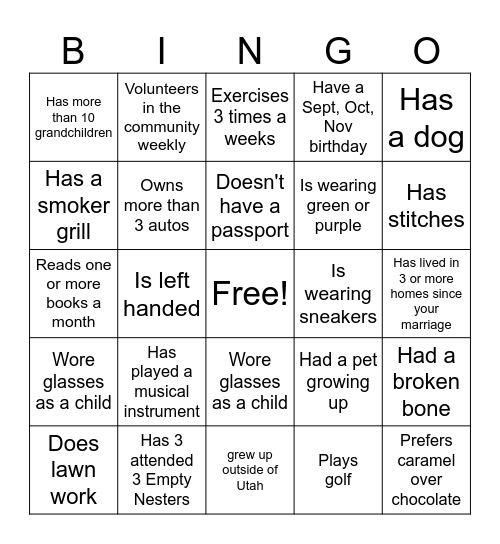 EMPTY NESTERS Bingo Card