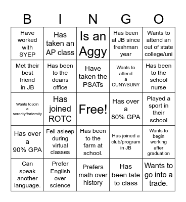 Senior BINGO! Bingo Card