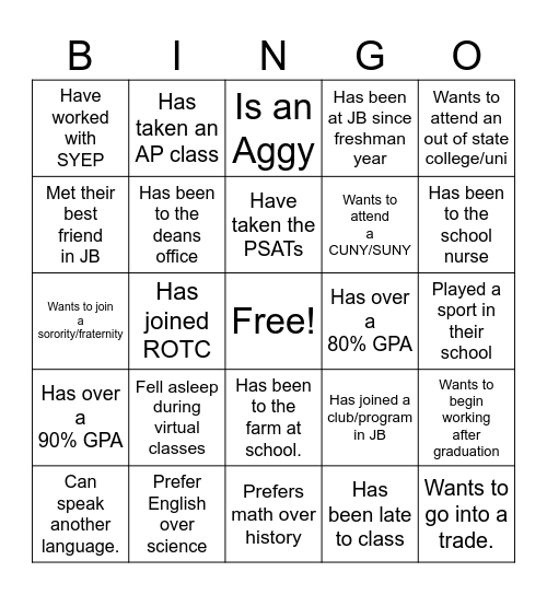 Senior BINGO! Bingo Card