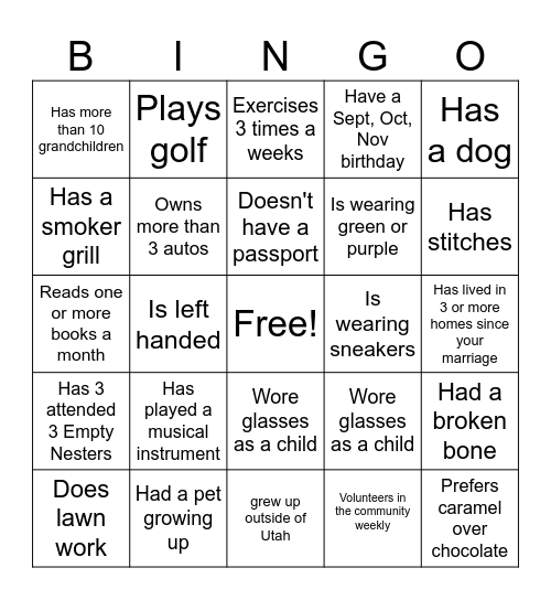 EMPTY NESTERS Bingo Card