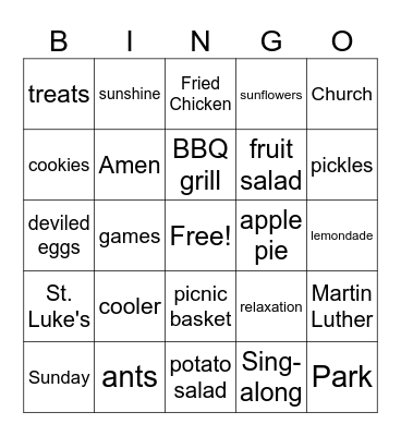 Old Fashion Church Picnic Bingo Card