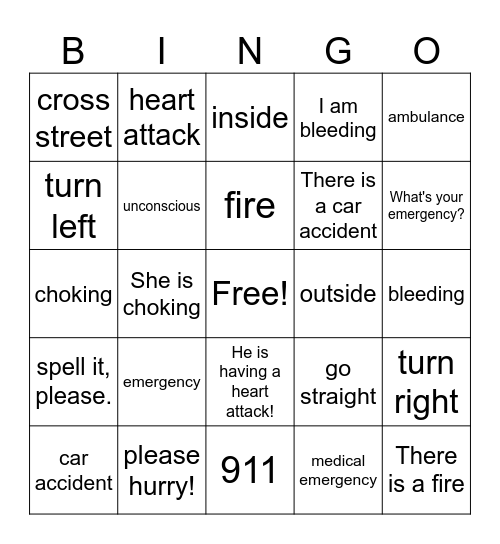 Emergency Bingo Card