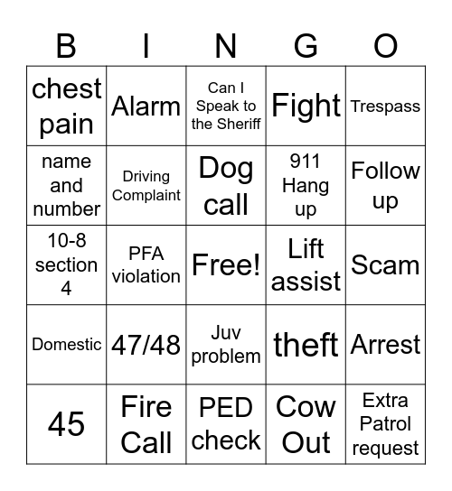 Disptacher Bingo Card