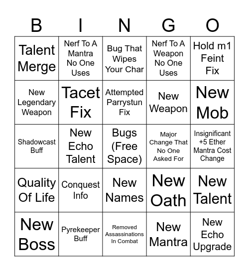 Deepwoken Weekly bingo Card