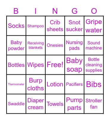 Baby Shower Gift Bingo Card