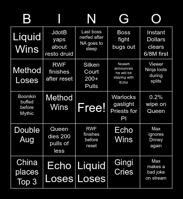 TWW RACE TO WORLD FIRST Bingo Card
