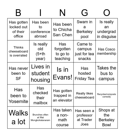 Meet a current grad student who... Bingo Card