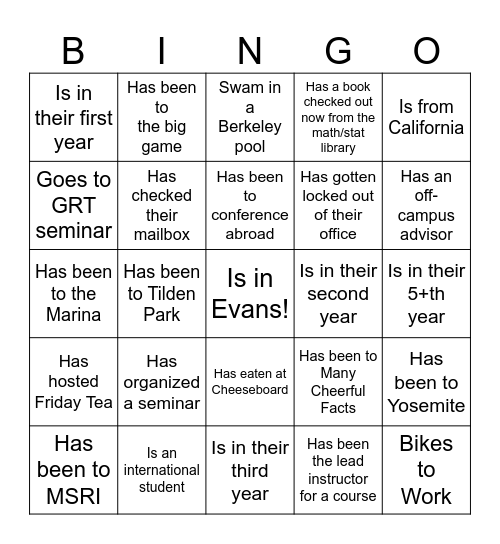 Meet Someone who... Bingo Card