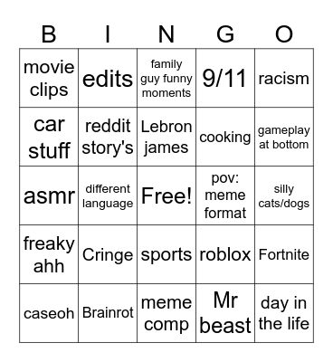 Youtube shorts bingo Card