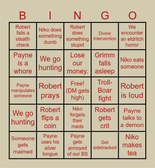 Dragongrin Bingo Card