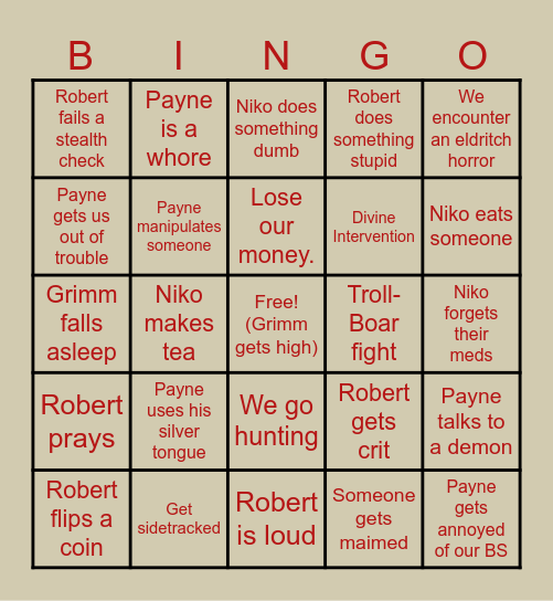 Dragongrin Bingo Card