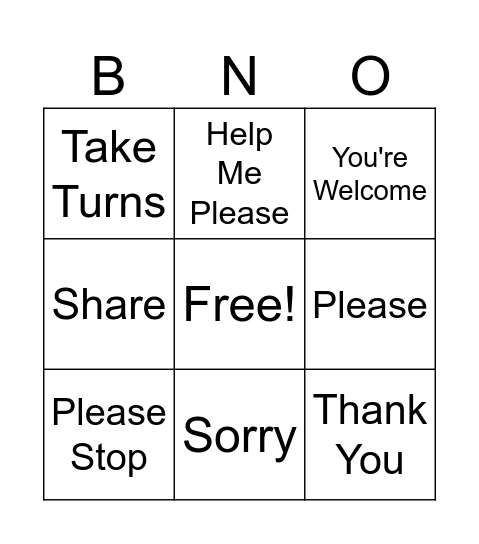 Social Skills Bingo Card