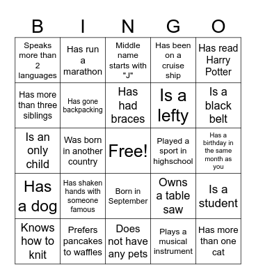 Granville Block Party Bingo Card