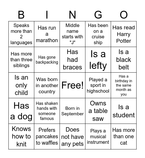 Granville Block Party Bingo Card