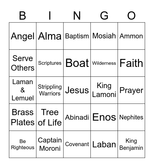 Book of Mormon Bingo Card