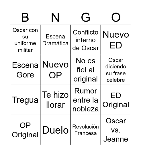 La Rosa de Versalles Bingo Card