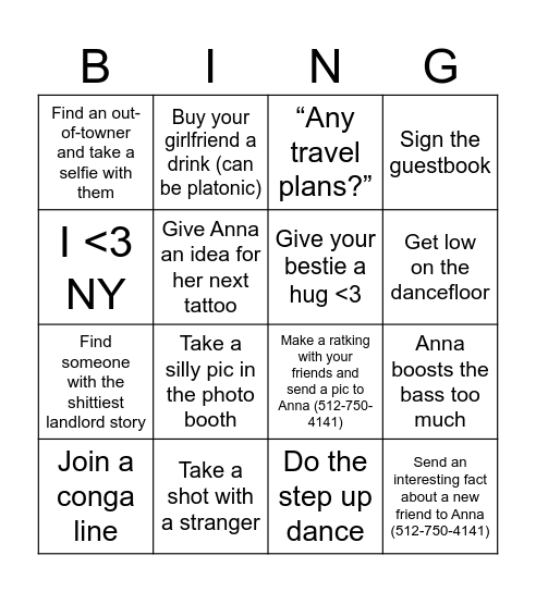 NYC DECENNIAL BINGO Card