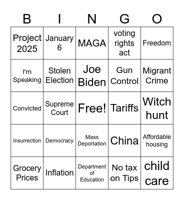 Presidential Debate Bingo Card