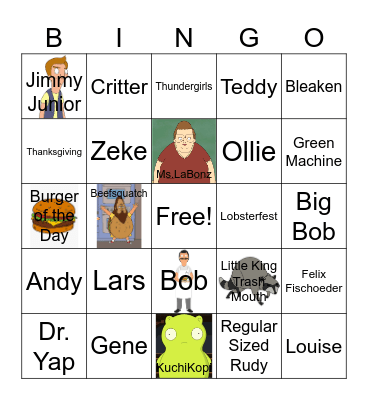 Bob's Burgers Bingo Card