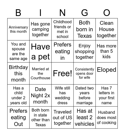 Name__________________ Bingo Card