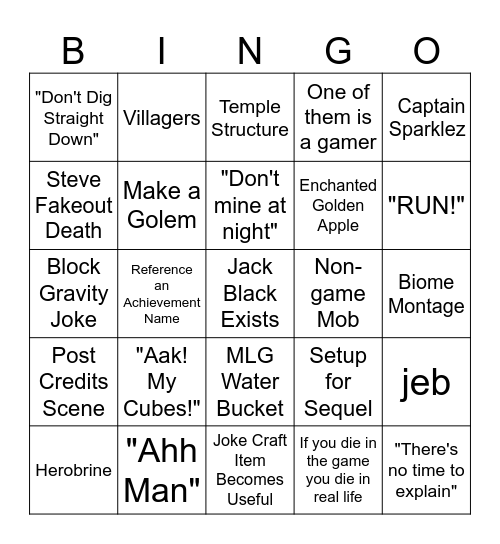 Minecraft Bingo Card