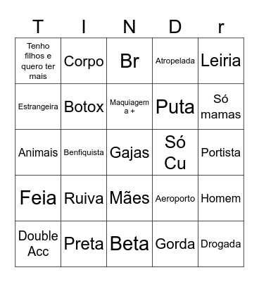 Tinder Bingo Card
