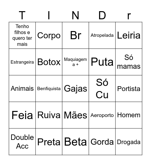 Tinder Bingo Card