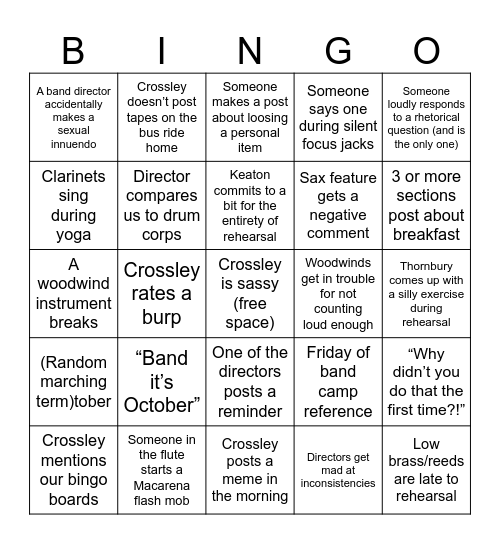 Band Bingo Card