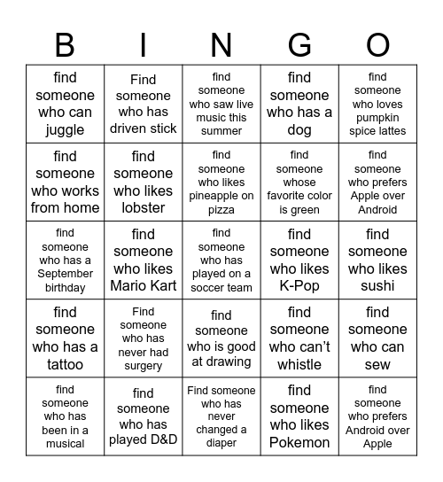 Meet Evelee’s Family Bingo Card