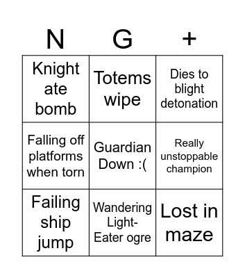 King's Fall NG+ Bingo Card