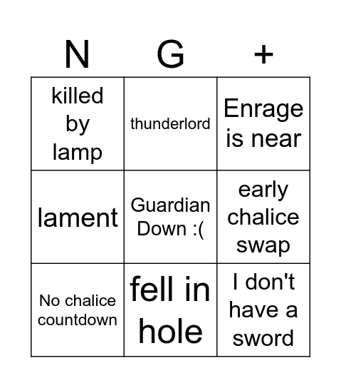 Crota's End NG+ Bingo Card