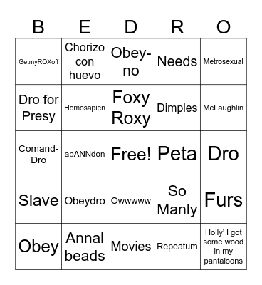 B A E D R O Bingo Card