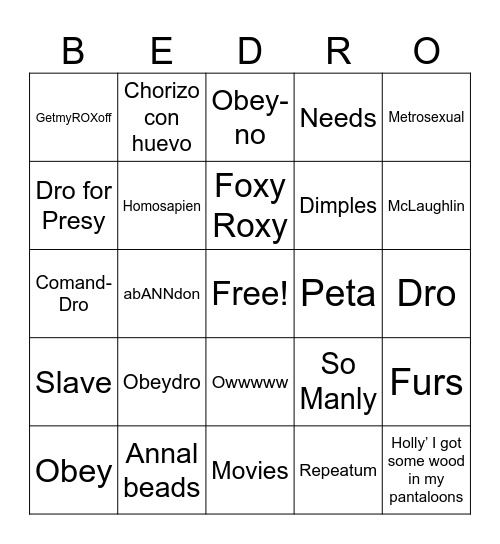 B A E D R O Bingo Card
