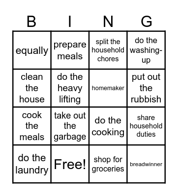 Family life Bingo Card