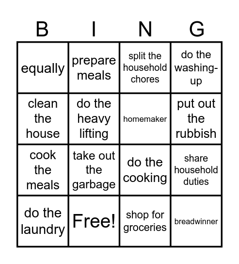 Family life Bingo Card