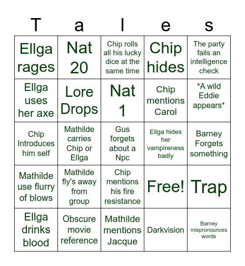 Tales From A Stinky Dragon Campaign 2 Bingo Card