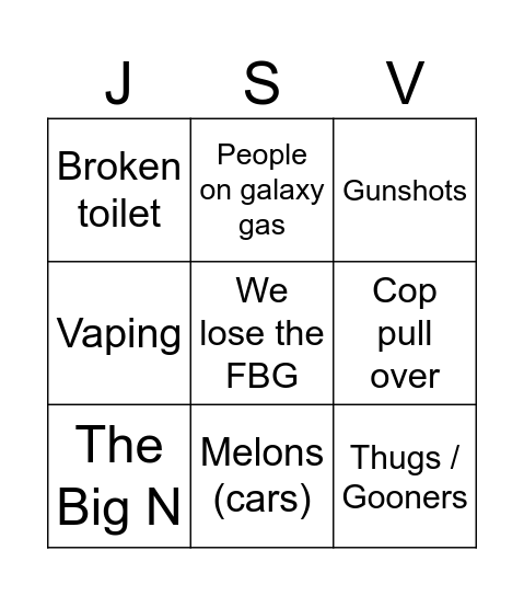 Jacksonville Bingo Card