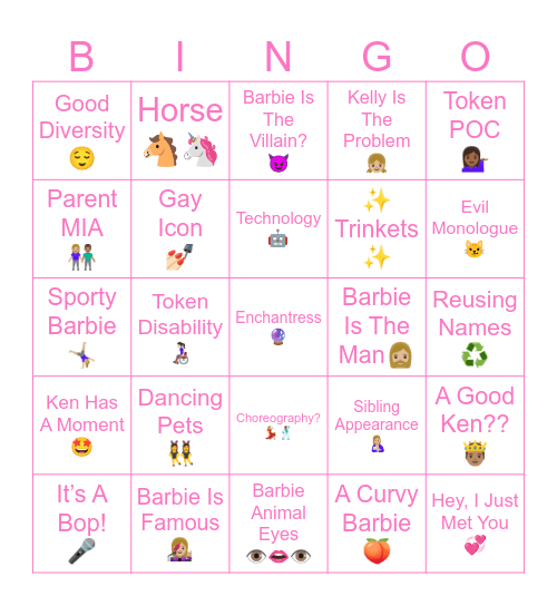 💋 Barbie Movie Bingo 💅🏼 Bingo Card