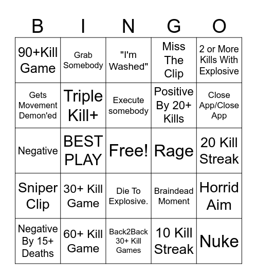 BO6 Bingo Card