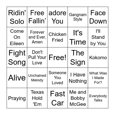 Music Bingo - Song Titles Bingo Card