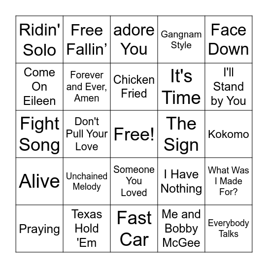 Music Bingo - Song Titles Bingo Card